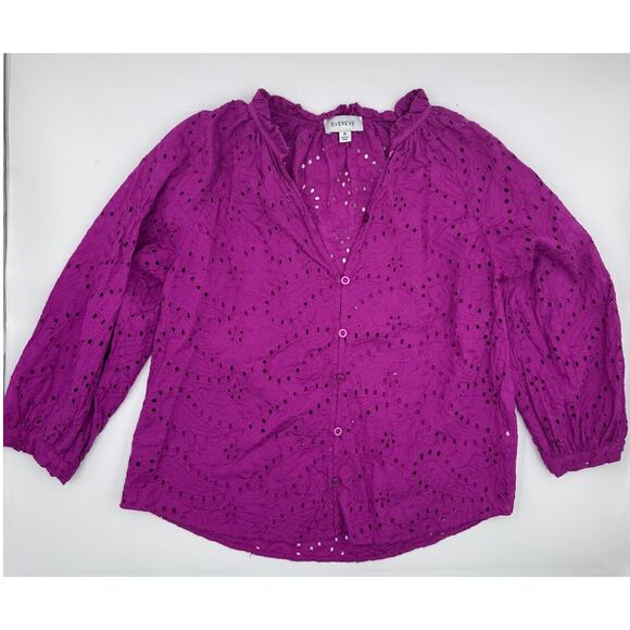 Evereve Eyelet Pink Button-Up Top Size Medium - Picture 4 of 4